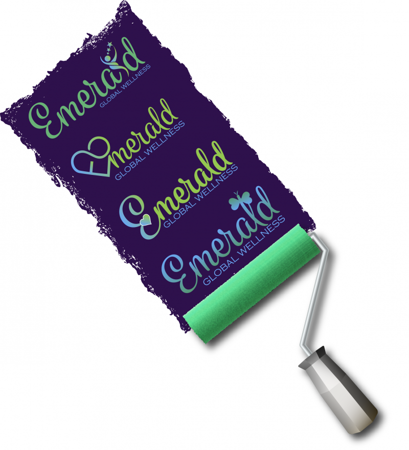 Emerald Global Wellness logo on a paint roller
