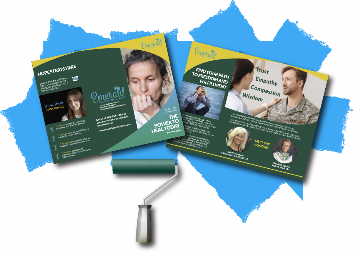 Emerald Global Wellness brochure on an artistic background