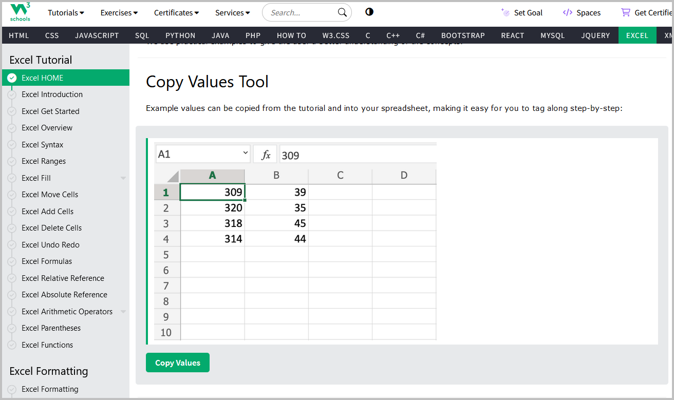 W3Schools.com offers data sets that can be copied and pasted direclty into your copy of the Microsoft Excel applicaiton.